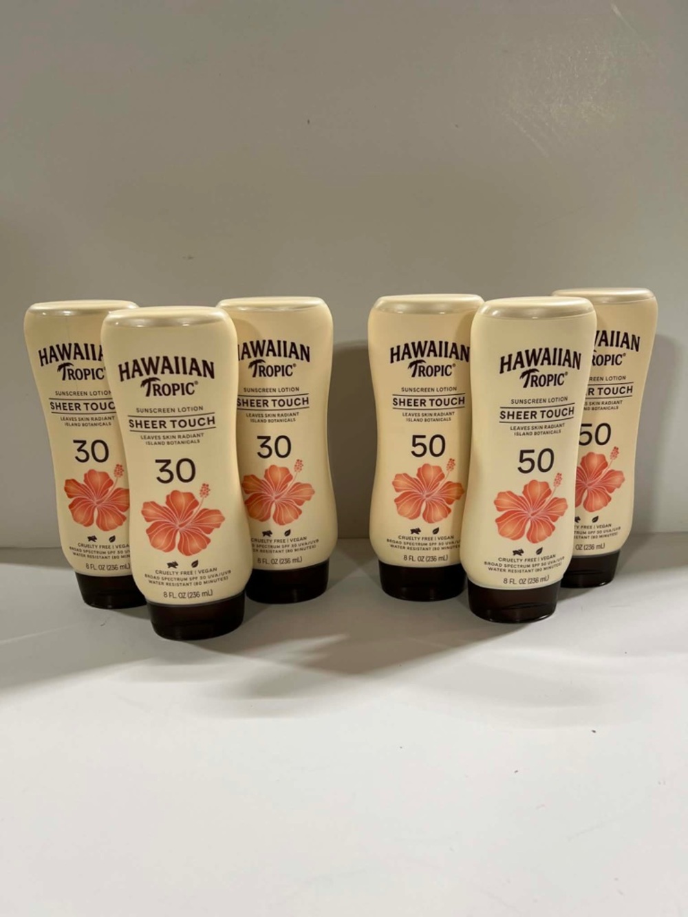 (6) Hawaiian Tropic Sheer Touch Sunscreen Lotion SPF 30 & 50 - Cream/Tan